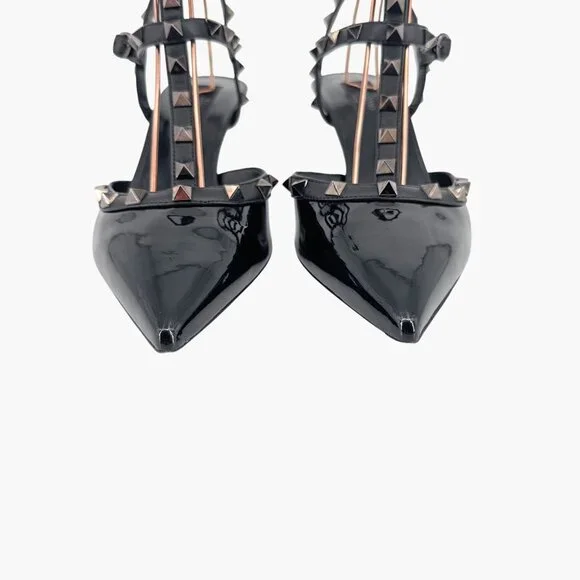 Valentino Rockstud Black Patent Leather Caged Strappy Pumps Heels Size 40 US 10 - Picture 4 of 13